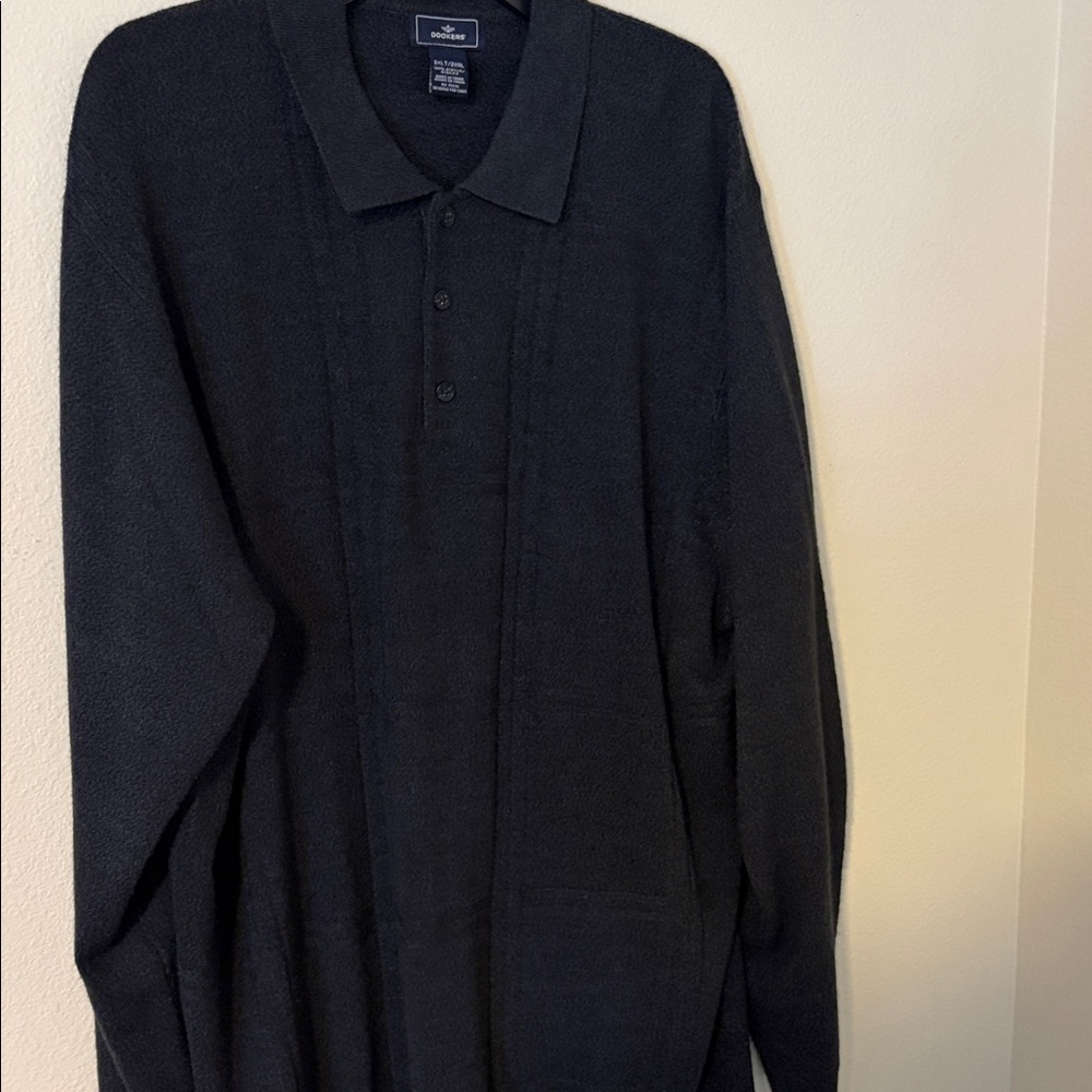 Dockers Black V-Neck Long-Sleeve Polo Sweater
